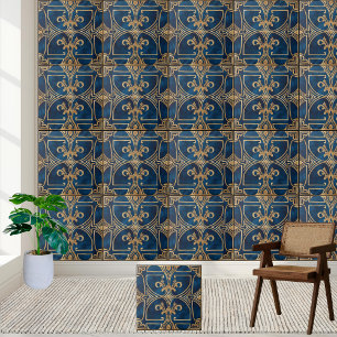 Classic Elegant Royal Blue und Gold Grill Tile Fliese