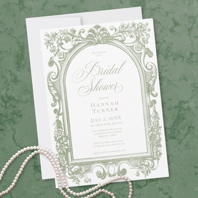 Classic Elegant Sage Arch Floral Bridal Shower Einladung (Classic Elegant Sage Arch Floral Bridal Shower Invitation)