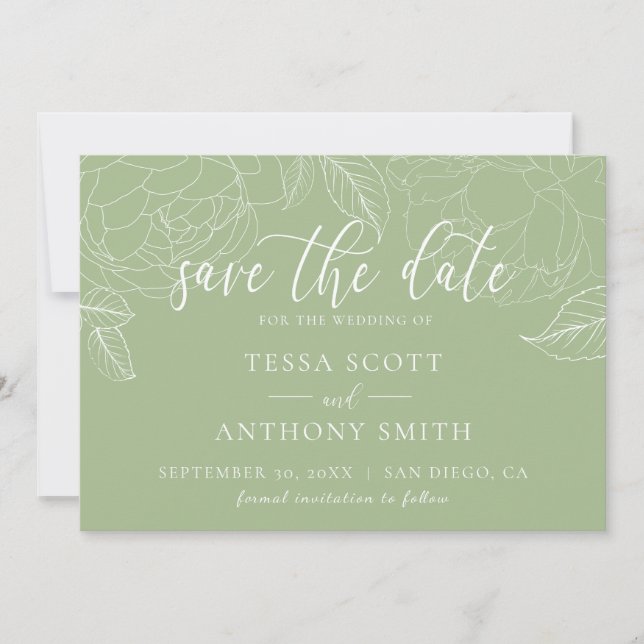 Classic Elegant Sage Green Script Wedding Save The Date (Vorderseite)