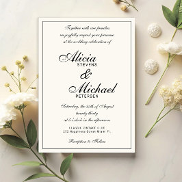 Classic elegant script black and ivory wedding einladung