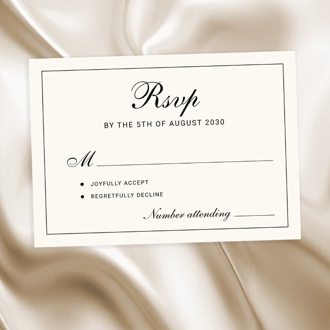 Classic elegant script black and ivory wedding RSVP karte (Von Creator hochgeladen)