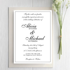 Classic elegant script black and white wedding einladung