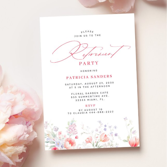 Classic elegant script floral retirement party einladung (Von Creator hochgeladen)