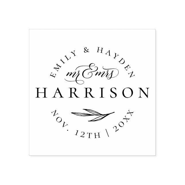 Classic Elegant Script Mr & Mrs. Wedding Date Gummistempel (Prägung)