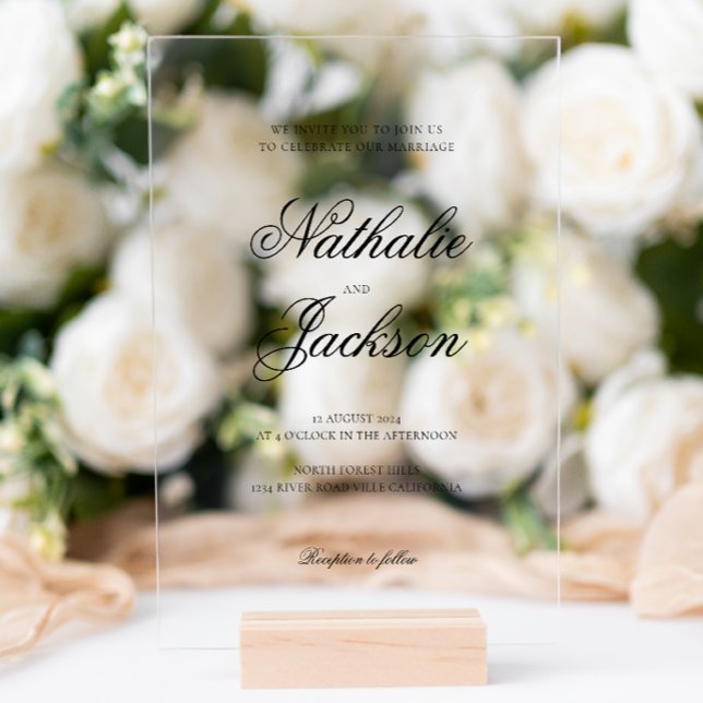 Classic Elegant Script Photo Wedding Acryleinladungen (Von Creator hochgeladen)