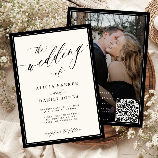 Classic elegant script QR code photo wedding Einladung (Von Creator hochgeladen)