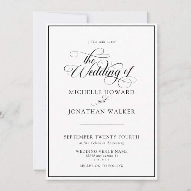 Classic Elegant Script QR Code Wedding Invitation (Devant)