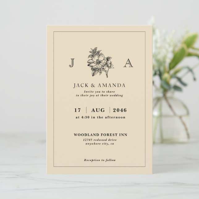 Classic Elegant Simple Floral Faire-part de mariag (Debout devant)