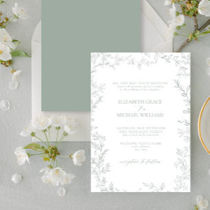 Classic Elegant Simple Leaf Sage Green Wedding Einladung