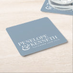 Classic Elegant Simple Wedding Dusty Blue Rechteckiger Pappuntersetzer<br><div class="desc">Klassische Elegante Typografie Papier-Untersetzer für benutzerdefinierte Hochzeitsnamensnamen mit weißem Text auf einem dunkelblauen Hintergrund</div>
