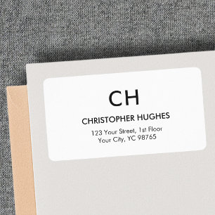 Classic Elegant Simple White Monogram Adressaufkleber