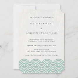 Classic Elegant Soft Green + White Beach Wedding Einladung