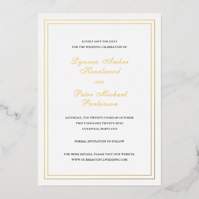 Classic Elegant Wedding Save the Date Folieneinladung (Vorderseite)