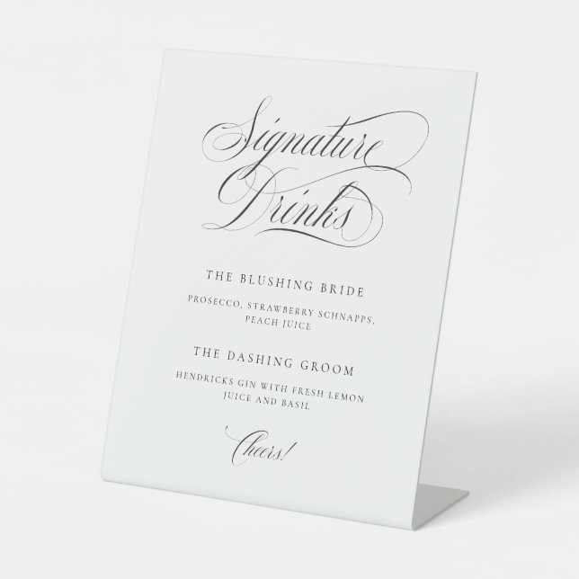 Classic Elegant Wedding Signature Drinks Pedestal Sockelschild (Vorderseite)