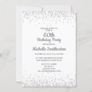 Classic Elegant White Silver Glitzer 60. Geburtsta Einladung