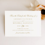 Classic Elegante Antique Gold Wedding Save The Date<br><div class="desc">Die formale Goldhochzeit bewahrt die schöne Typografie,  die ein traditionelles geblüht Kalligrafieschrift mit klassischer Blockschrift kombiniert. Der benutzerdefinierte Text kann für Ihren Hochzeitstag vollständig personalisiert werden. Bitte kaufen Sie unsere Classic Elegant Antique Gold Wedding Collection für die Koordination von Entwürfen.</div>