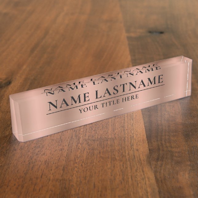 Classic Elegante Imitats Rose Gold Rosa Namensplakette (Seite)