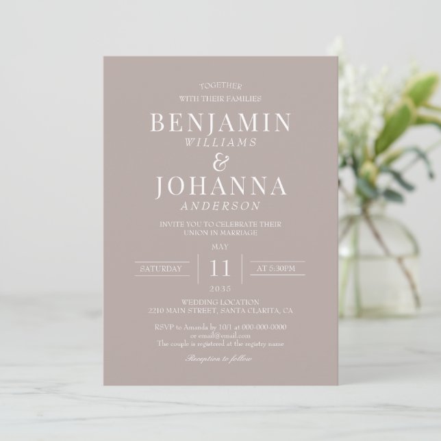 Classic Elegante Natural Cream Wedding Einladung (Stehend Vorderseite)