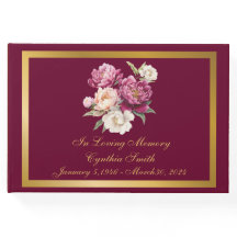 Classic, Elegante Peony Memorial Funeral Gästebuch