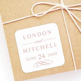 Classic Elegante Rose Gold Custom Wedding Monogram Quadratischer Aufkleber