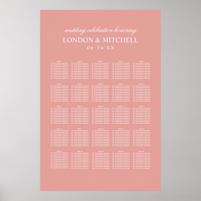 Classic Elegante Rose Gold Wedding Seating Poster (Vorne)