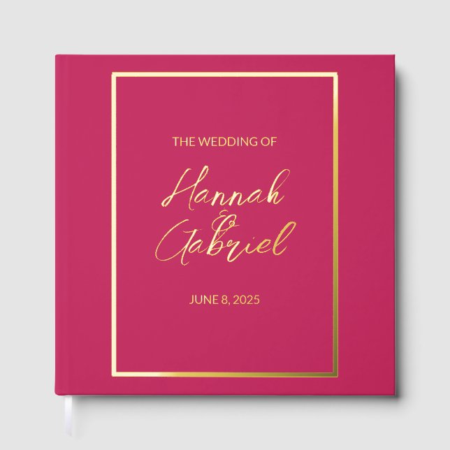 Classic Elegante Rose Red Wedding Foil Gästebuch (Vorderseite)