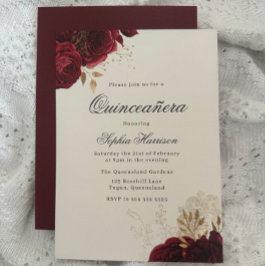 Classic Elegante Rote Rose & Gold Quinceanera Einladung