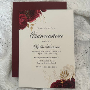 Classic Elegante Rote Rose & Gold Quinceanera Einladung