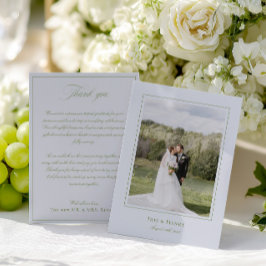 Classic Elegante Sage Green & Blue Wedding Foto Dankeskarte