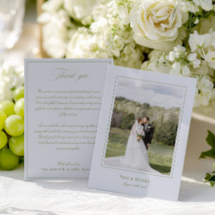 Classic Elegante Sage Green & Blue Wedding Foto Dankeskarte