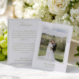 Classic Elegante Sage Green Wedding Foto Dankeskarte
