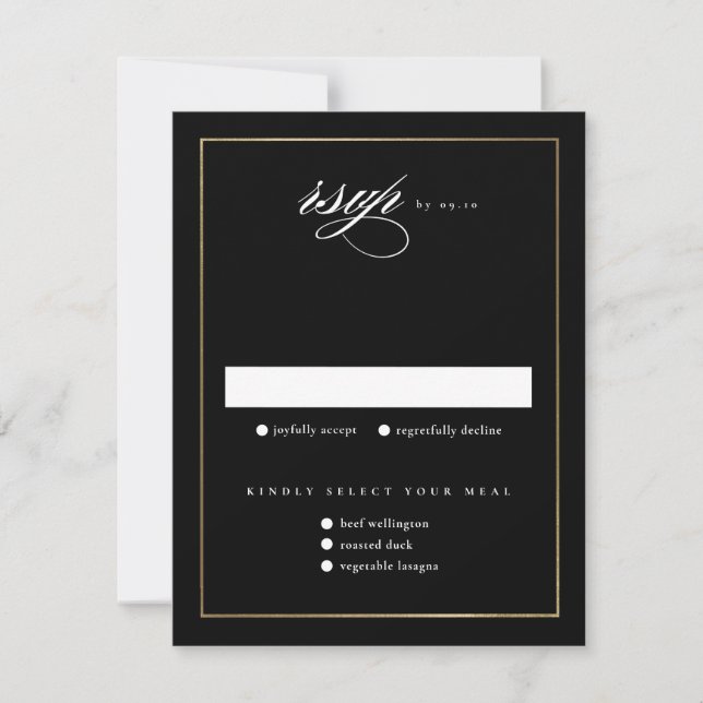 Classic Elegante Script Gold Wedding RSVP Karte (Vorderseite)