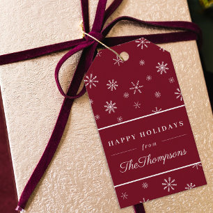 Classic Elegante Snowflake Happy Holidays Rot Geschenkanhänger