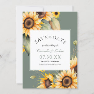 Classic Elegante Watercolor Sonnenblume Boho Sage Save The Date