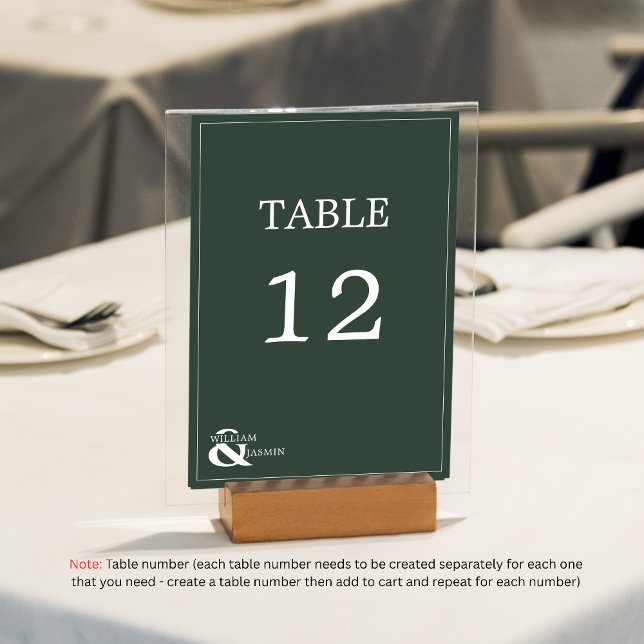 Classic Emerald Green Border & Names Wedding Tischnummer (Von Creator hochgeladen)