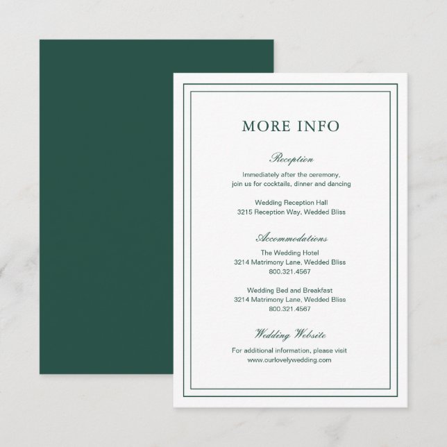 Classic Emerald Green Elegant Wedding Begleitkarte (Vorne/Hinten)