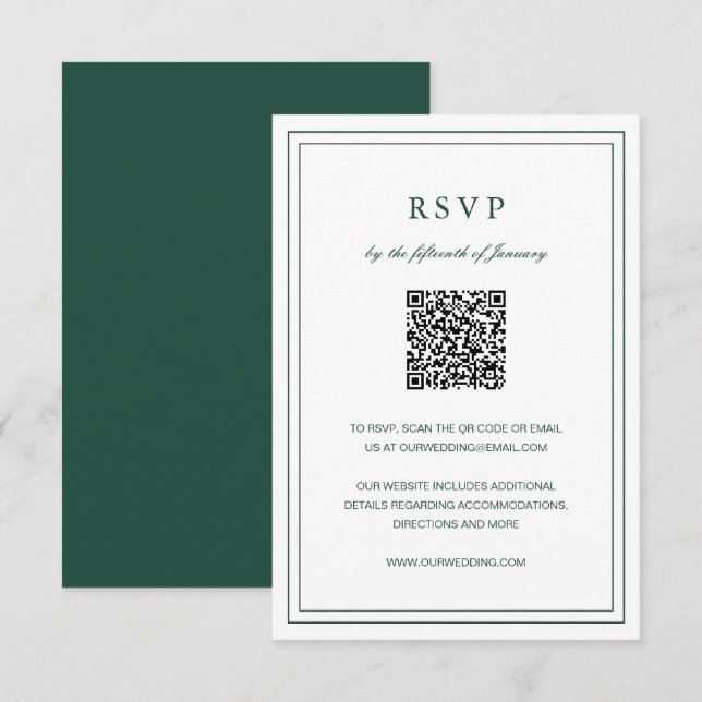 Classic Emerald Green Elegant Wedding RSVP Karte (Vorne/Hinten)