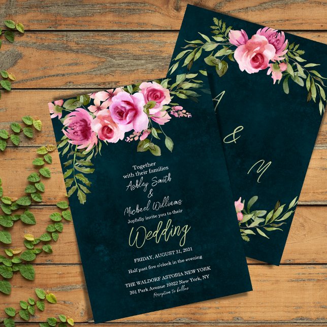 Classic Emerald Green Floral Dark Moody Wedding Einladung (Von Creator hochgeladen)