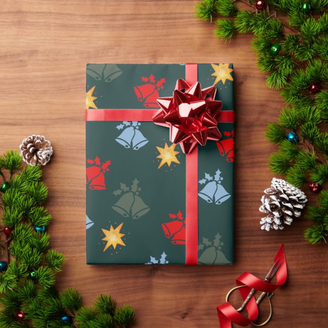 Classic Emerald Green Jingle Bell Star Weihnachten Geschenkpapier (Feiertagsgeschenk)