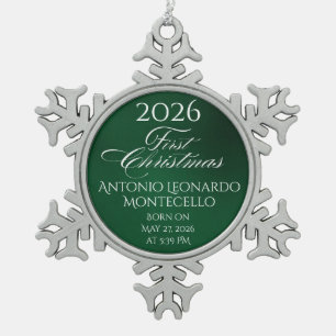 Classic Emerald Green Newborn - Geburtsdetails Schneeflocken Zinn-Ornament