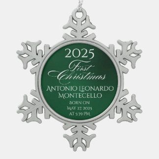Classic Emerald Green Newborn - Geburtsdetails Schneeflocken Zinn-Ornament