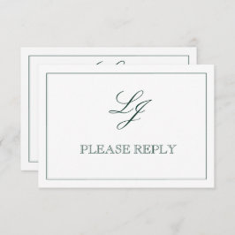 Classic Emerald Green Script Monogram No Meals RSVP Karte