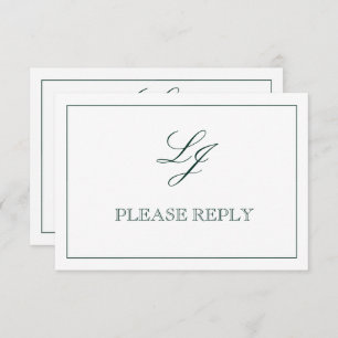 Classic Emerald Green Script Monogram No Meals RSVP Karte