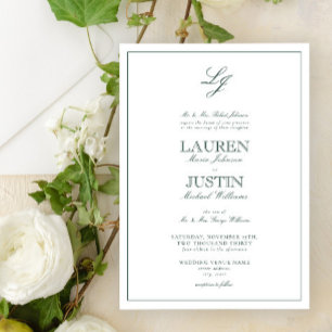 Classic Emerald Green Script Monogram Wedding Einladung