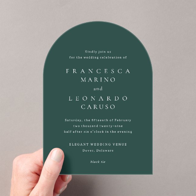 Classic Emerald Green Simple Wedding Acryleinladungen (Insitu (Handheld))
