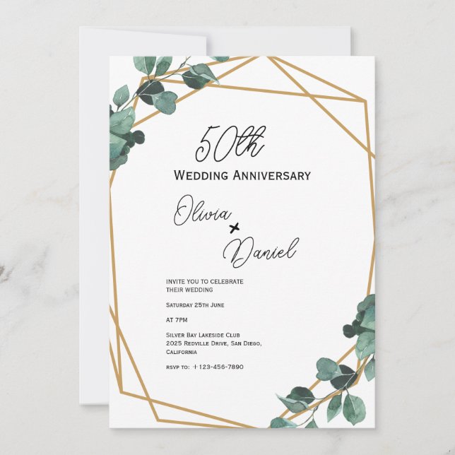 Classic Emerald Greenery Wedding Jubiläum Einladung (Vorderseite)