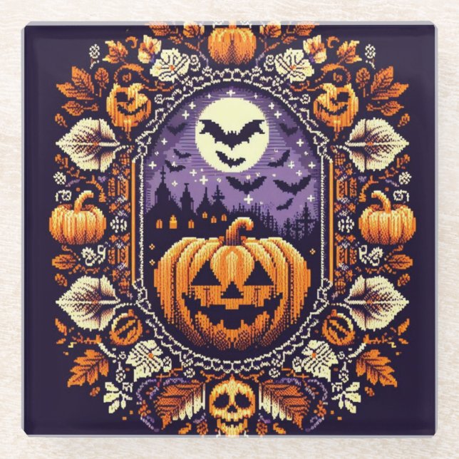 Classic Fair Isle Halloween/Pumpkin Glasuntersetzer (Vorderseite)