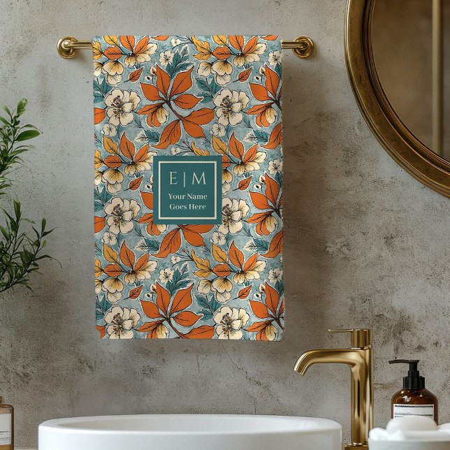 Classic Fall Flowers Olive Green Terracotta Bath  (Classic Fall Flowers Olive Green Terracotta Bath Towel

)