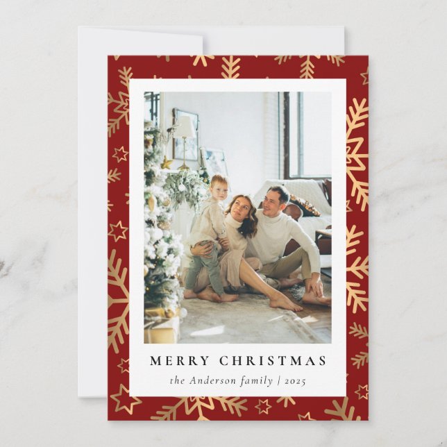 Classic Family Foto Red Gold Frohe Weihnachten (Vorderseite)