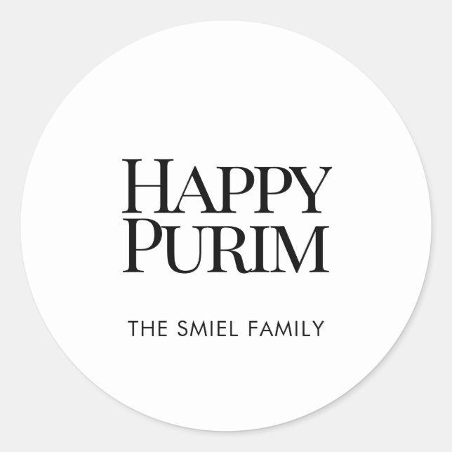 Classic Family Name Happy Purim White Sticker (Vorderseite)